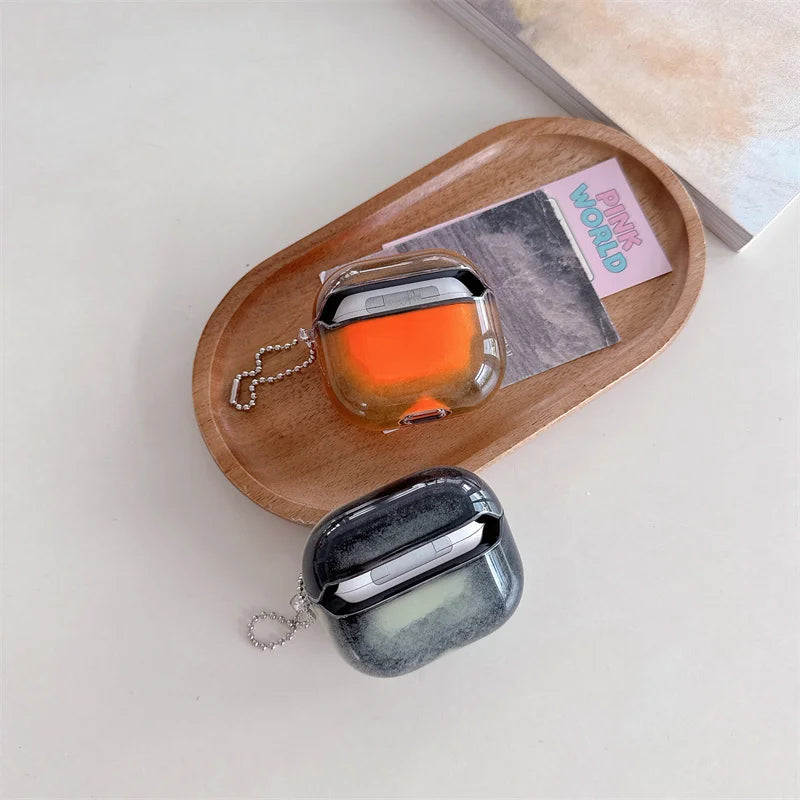Dynamic Luminous Quicksand Headphone Case for Airpods 2 3 4 Pro Moving Sand Sparkles Earphone Cover Luxury Brilliant Dark Shell